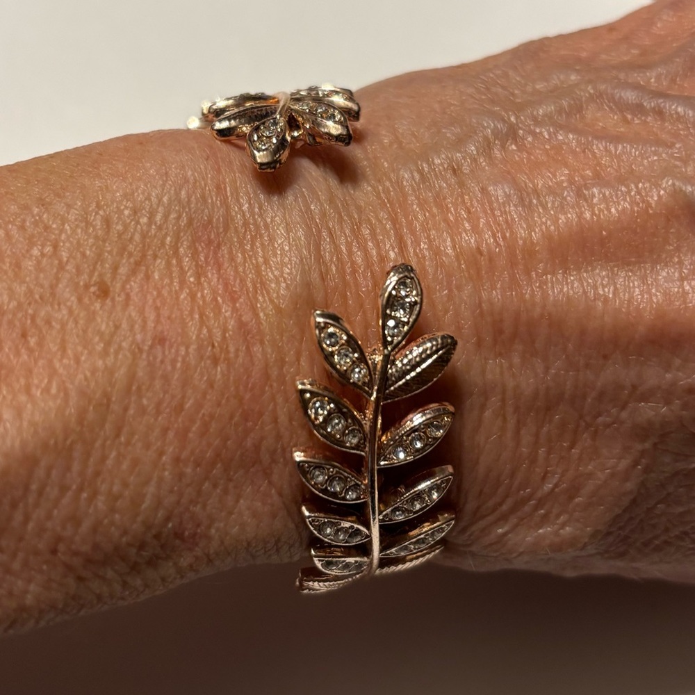 Rose-Goldtone Rhinestone Laurel Leaf Cuff Bracelet